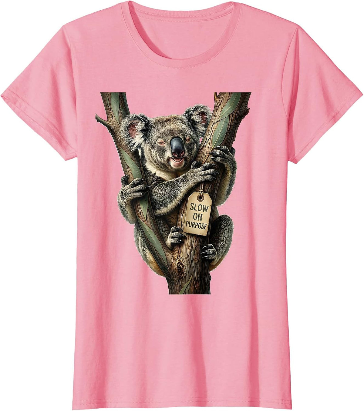 Women's Slow On Purpose Botanical Koala Animal Lover Pun Humor T-Shirt - Pink