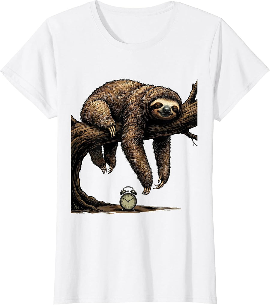 Women's Sleepy Sloth Lazy Humor Animal Lover Gift T-Shirt - White