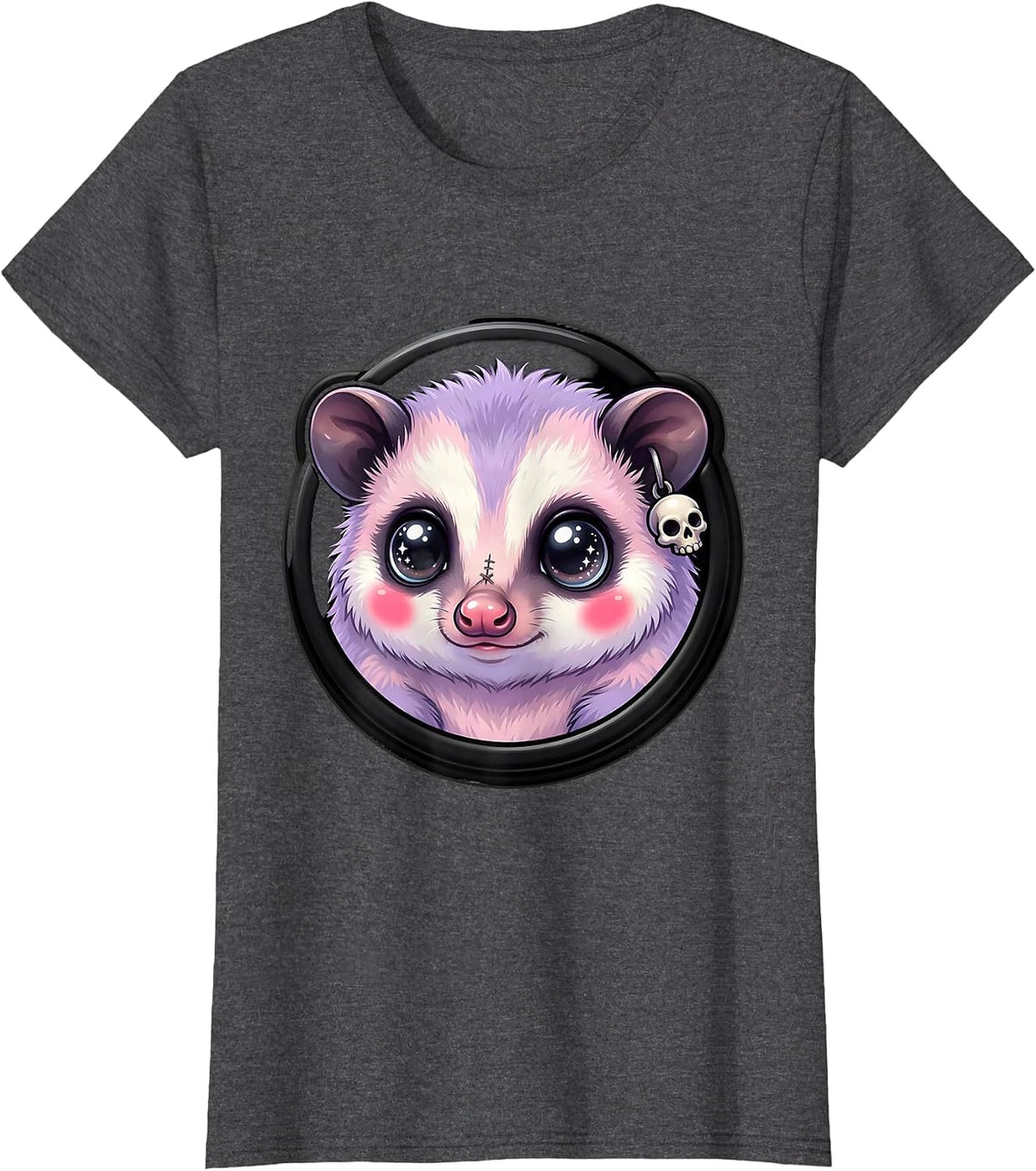 Women's Close-Up Opossum Face Graphic Tee T-Shirt - Dark Heather Grey
