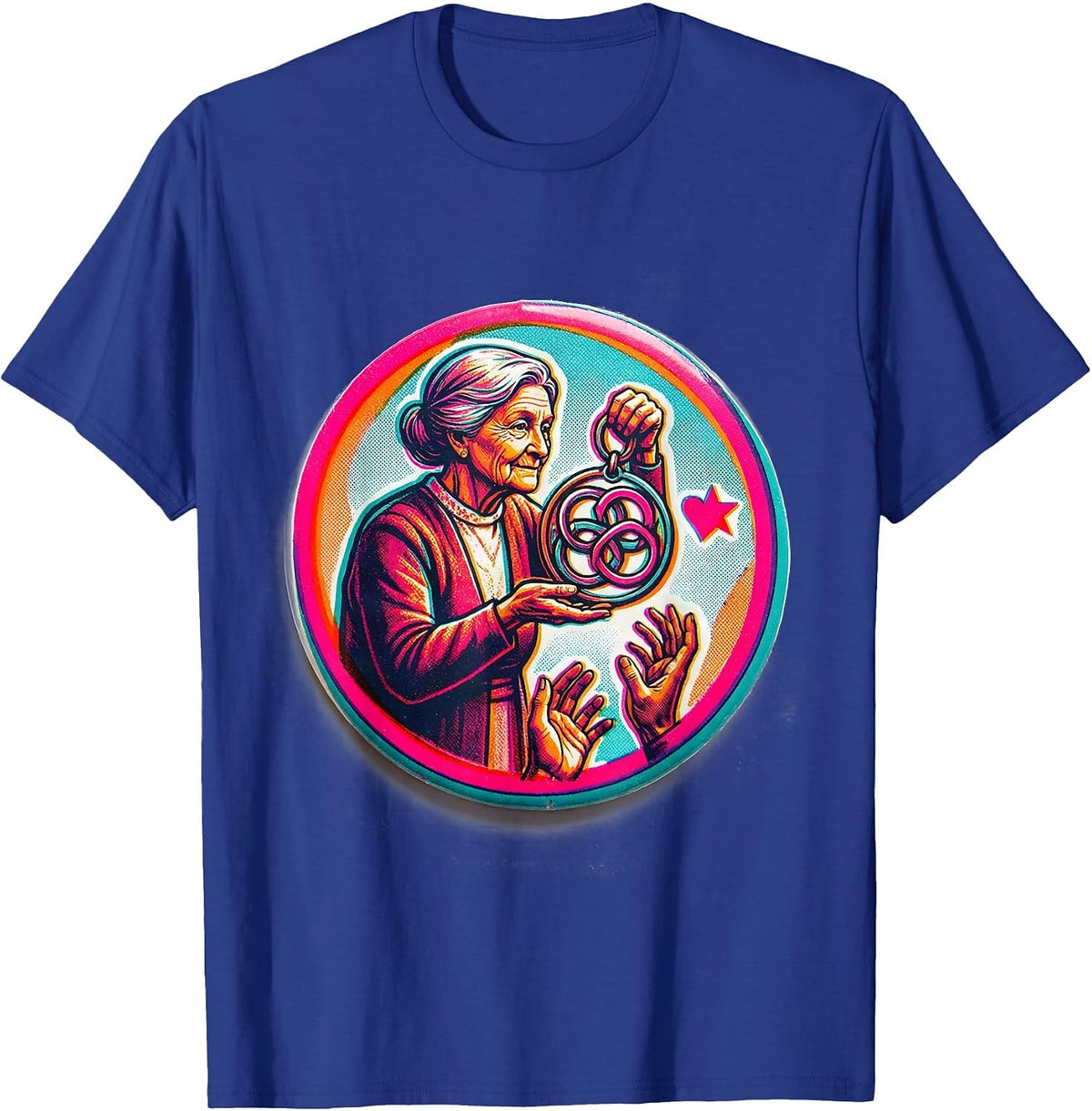 Men's Gigi Grandma Family Name Medallion Risograph Badge T-Shirt - Royal Blue