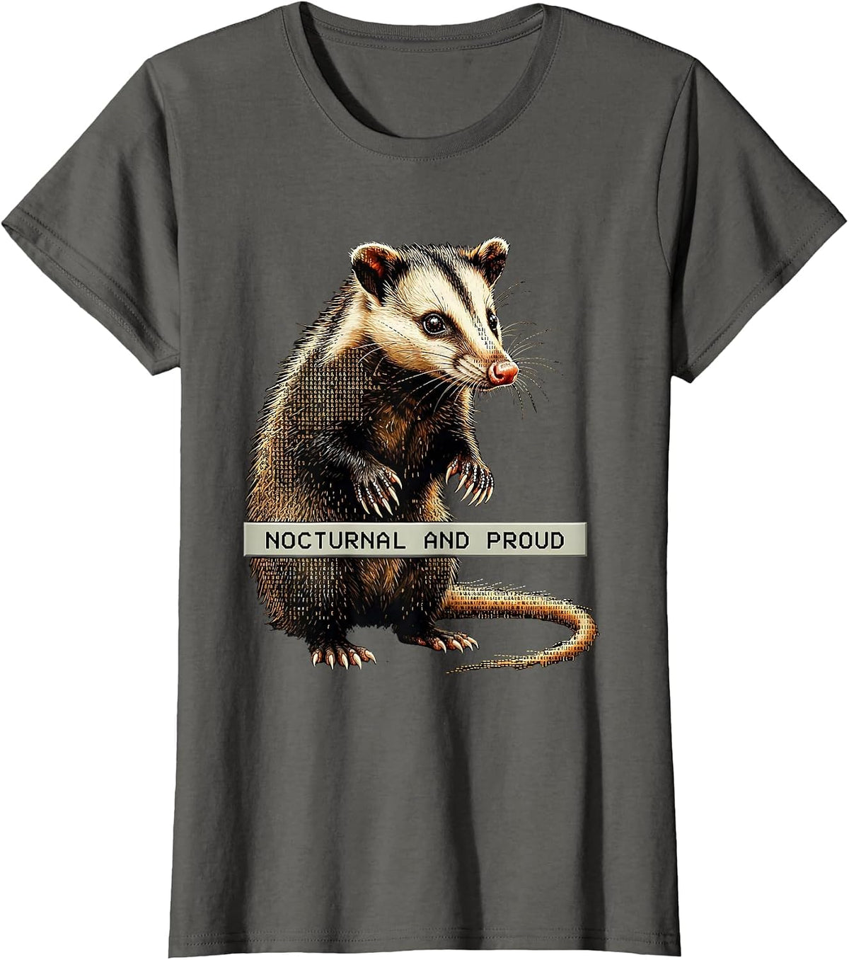 Women's Nocturnal and Proud Opossum Design T-Shirt - Asphalt Grey