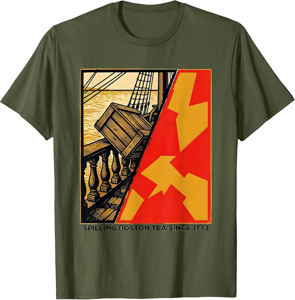 Men's Spilling Boston Tea Since 1773 Funny History Teacher Pun T-Shirt - Olive Green