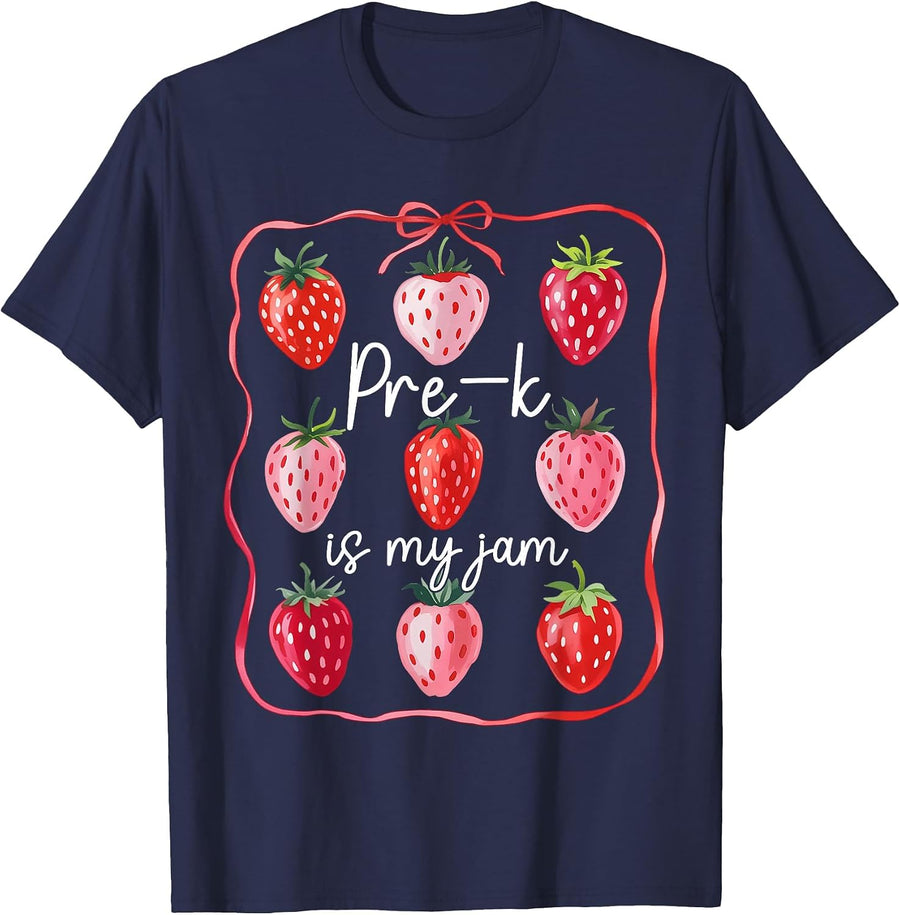 Pre K is My Jam Strawberry Teacher Kids Back to School T-Shirt - Navy Blue