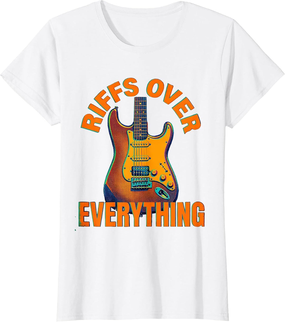 Riffs Over Everything Heavy Metal Graphic Design T-Shirt - White