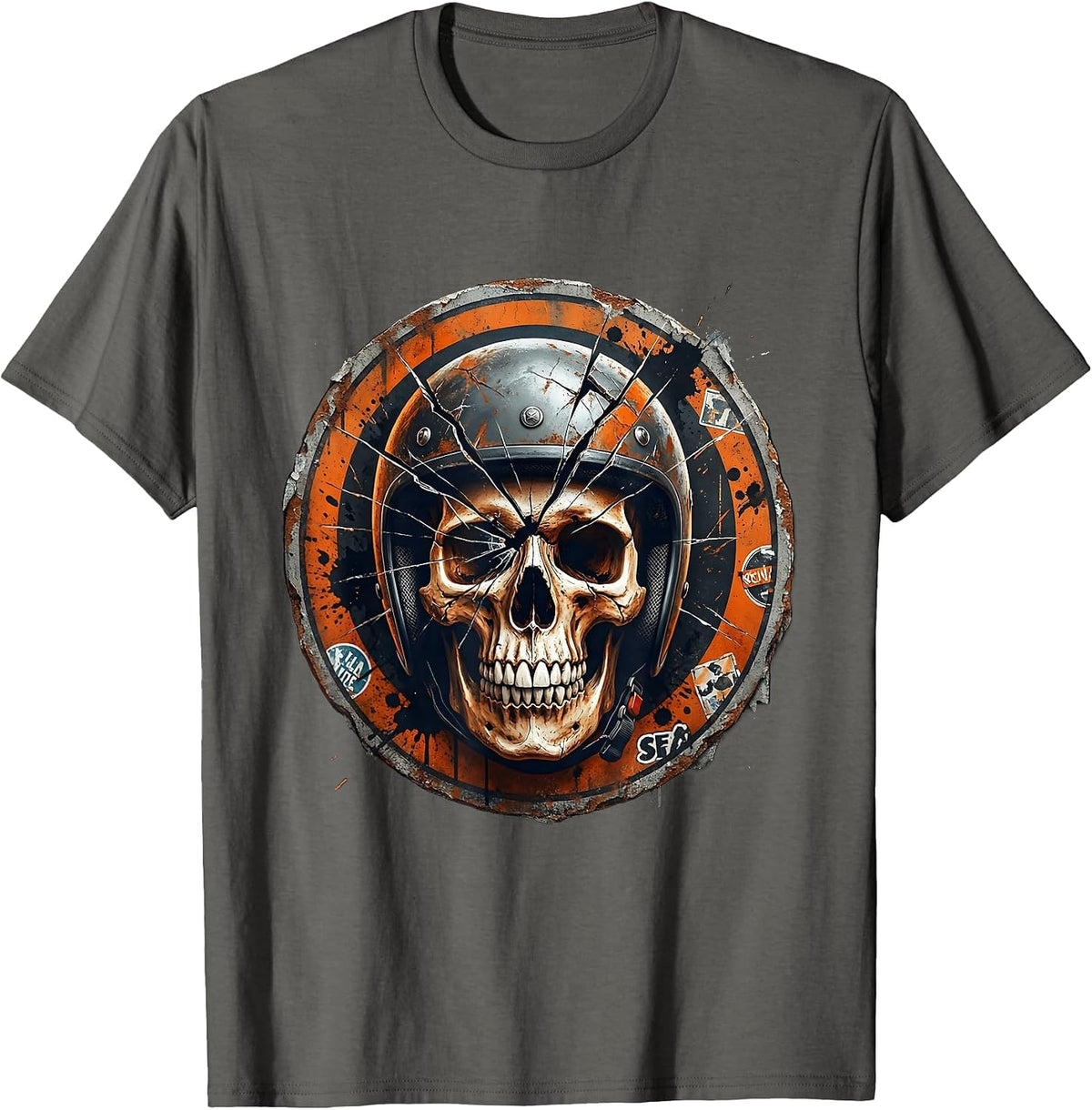 Skull Skater Helmet Cracked Visor Graphic T-Shirt - Asphalt Grey