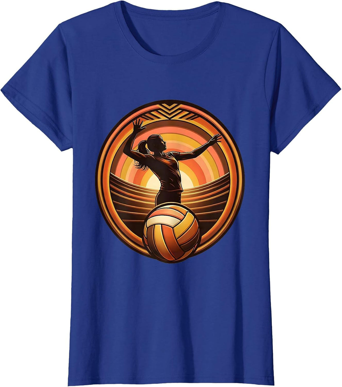 Women's Volleyball Player Silhouette Stadium Lights Graphic T-Shirt - Royal Blue