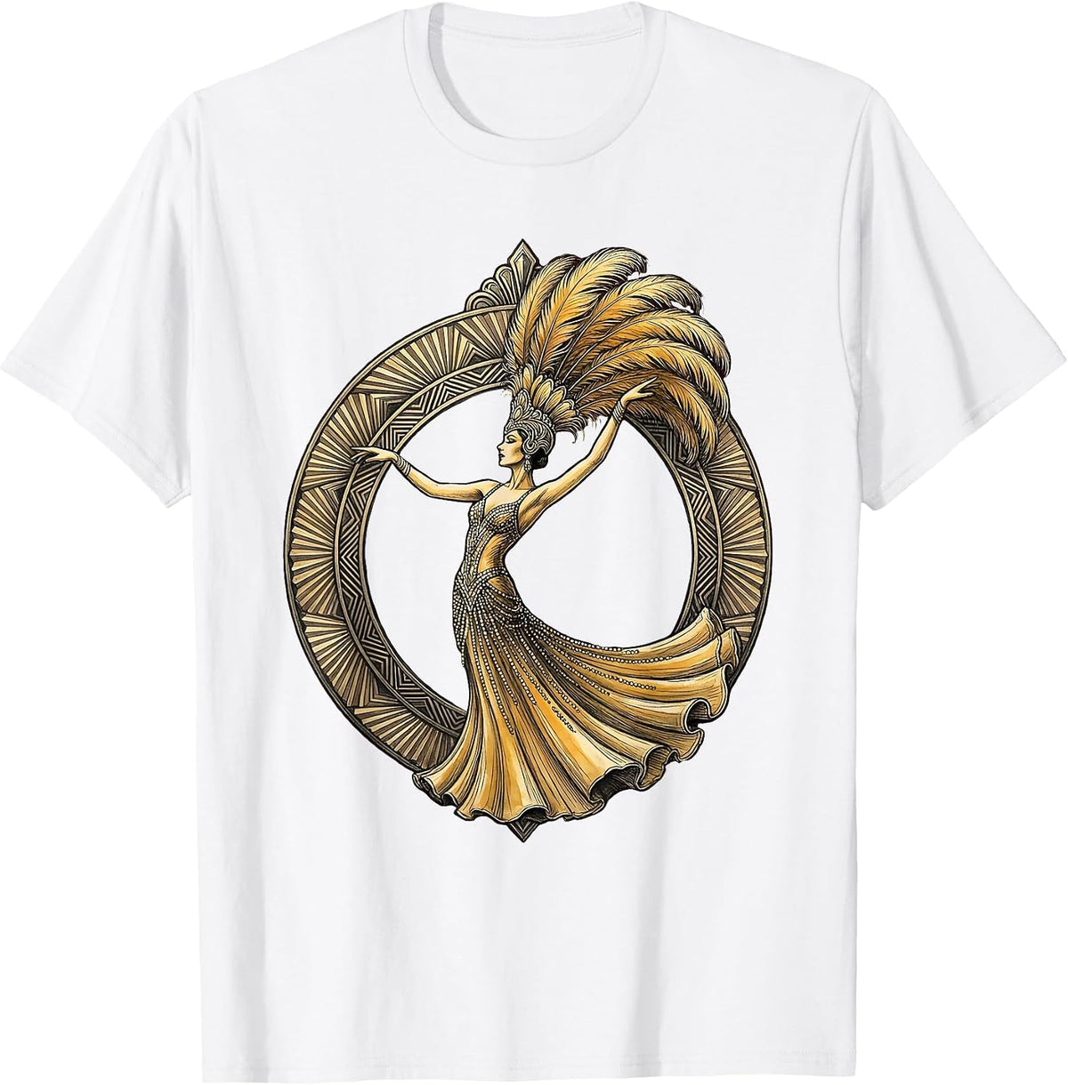 Men's Showgirl Silhouette Art Deco Archway Graphic T-Shirt - White