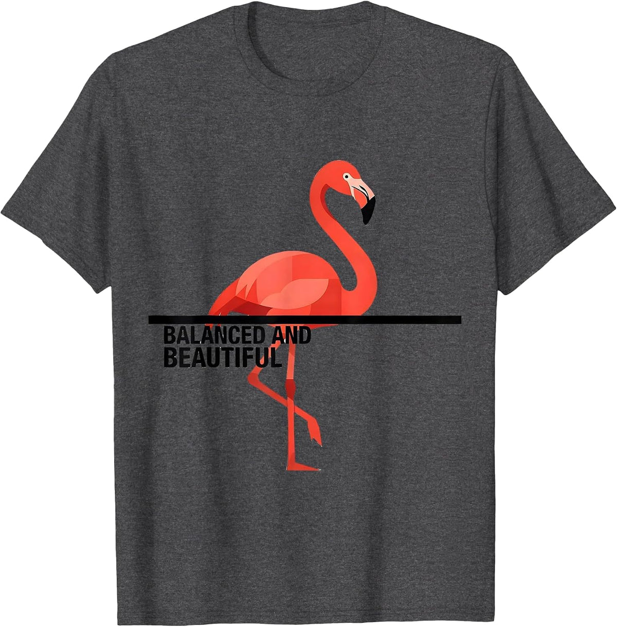 Balanced and Beautiful Flamingo Design T-Shirt - Dark Heather Grey