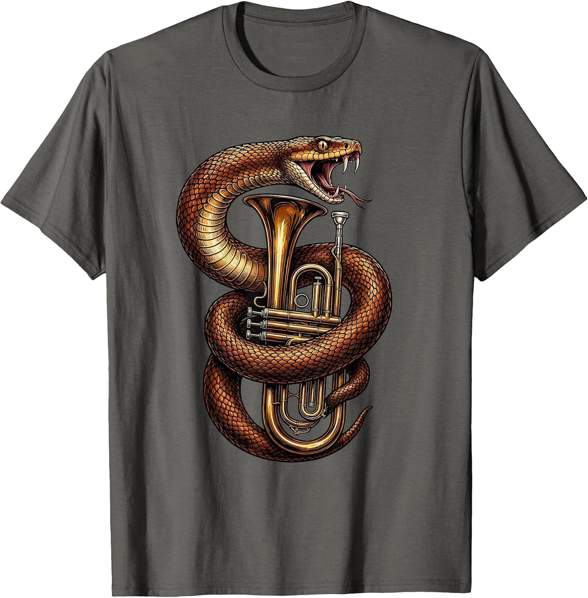 Men's Serpent Coiled Around Trumpet Graphic T-Shirt - Asphalt Grey