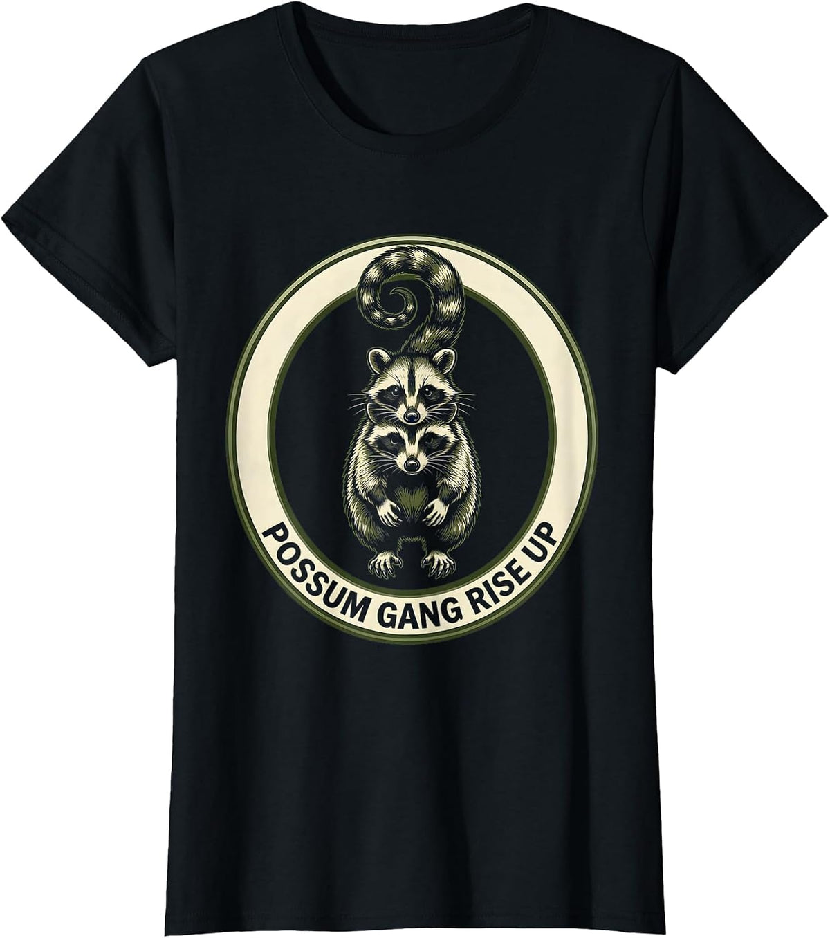 Women's Possum Gang Rise Up Funny Opossum Design T-Shirt - Black