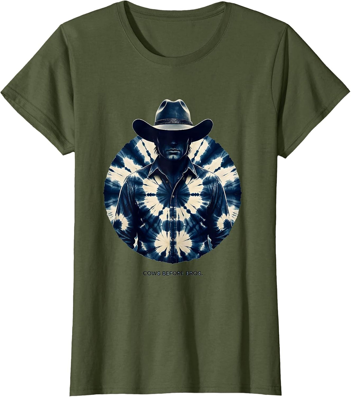 Women's Cows Before Bros Funny Cow Lover Design T-Shirt - Olive Green