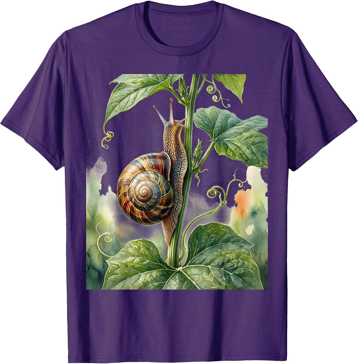 Snail Climbing Garden Stalk Nature Illustration T-Shirt - Purple
