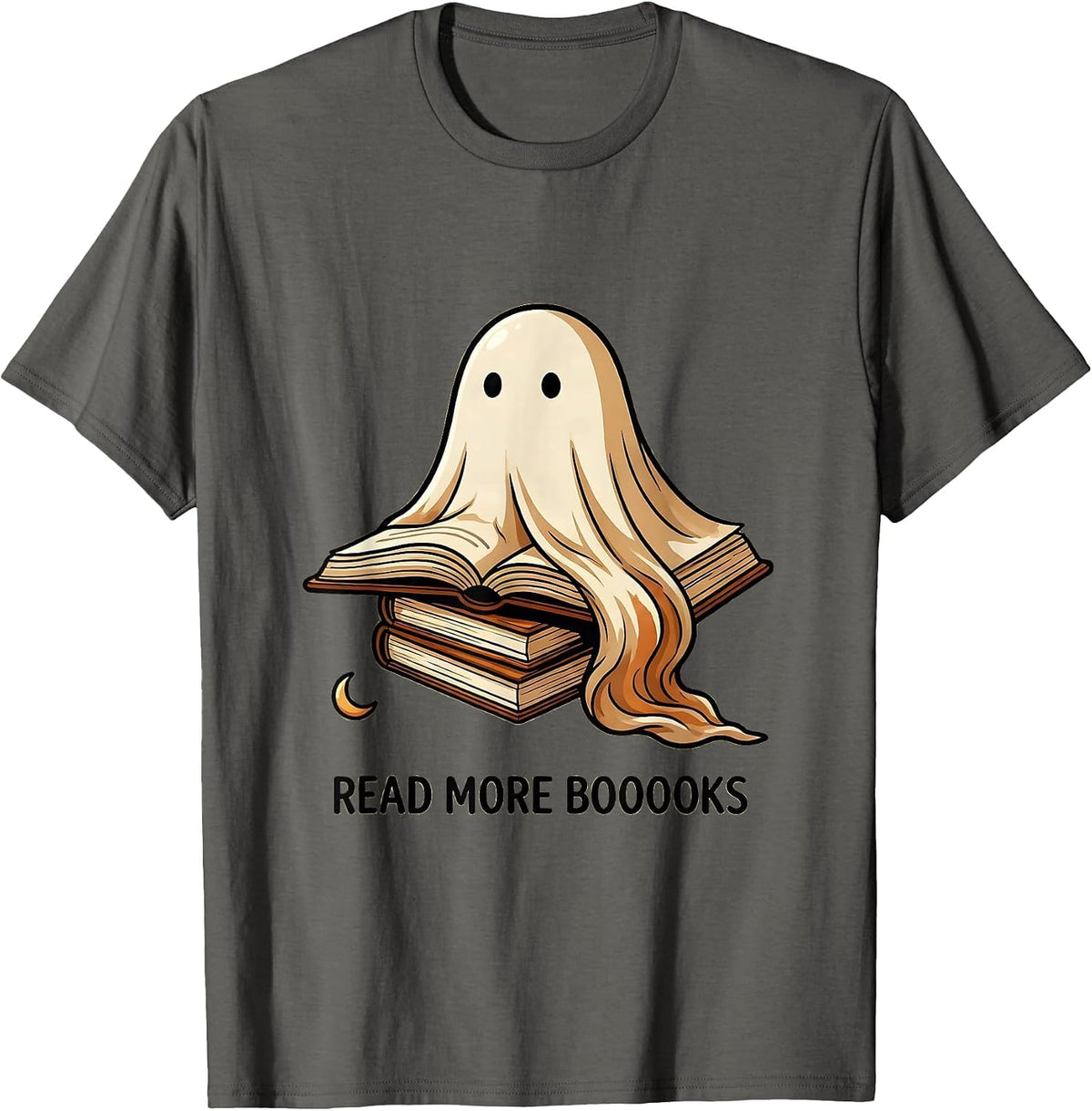 Read More Booooks Whimsical Halloween Ghost Book Lover T-Shirt - Asphalt Grey