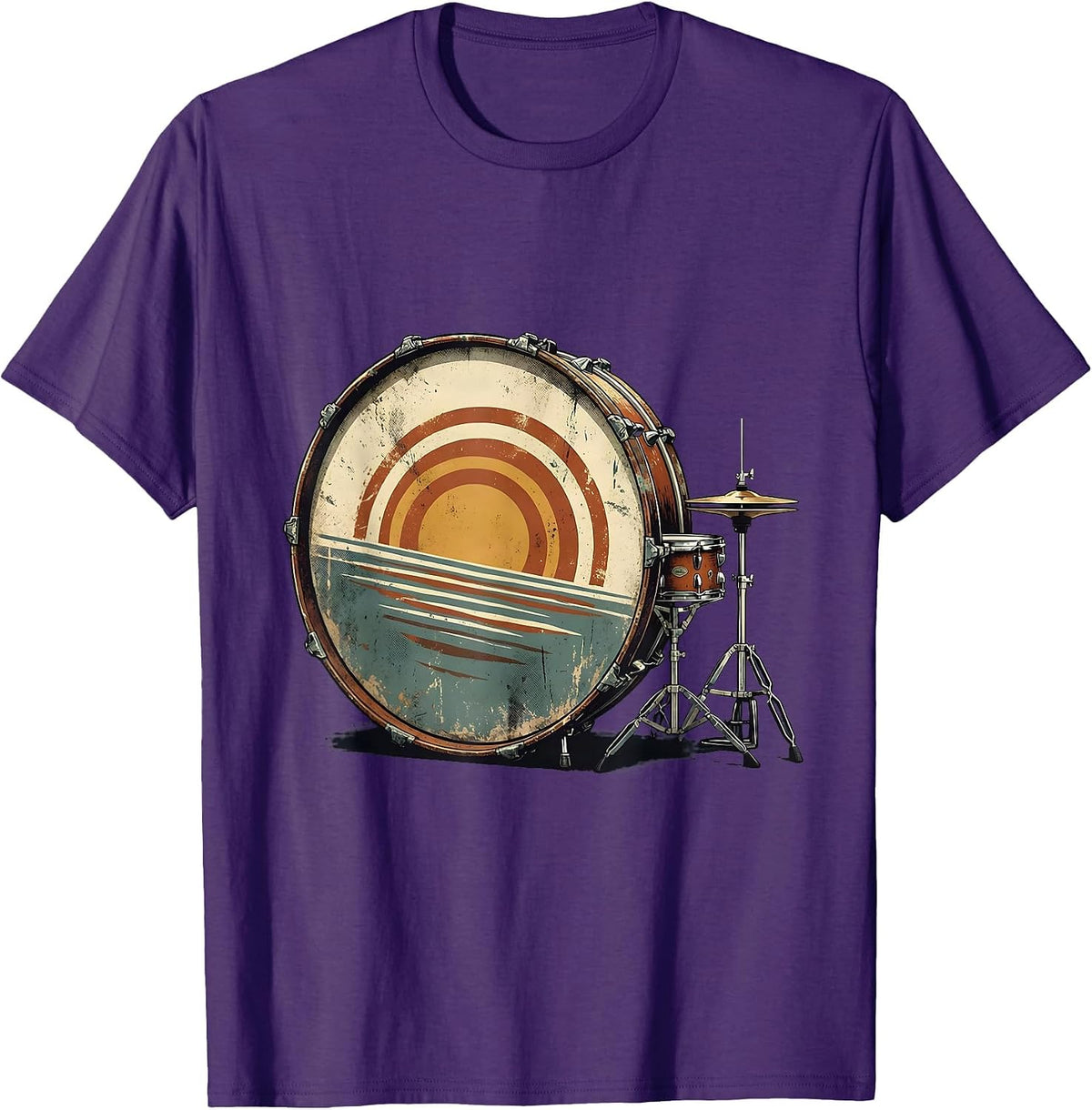 Men's Vintage Drummer Drum Circle Percussionist Humor T-Shirt - Purple