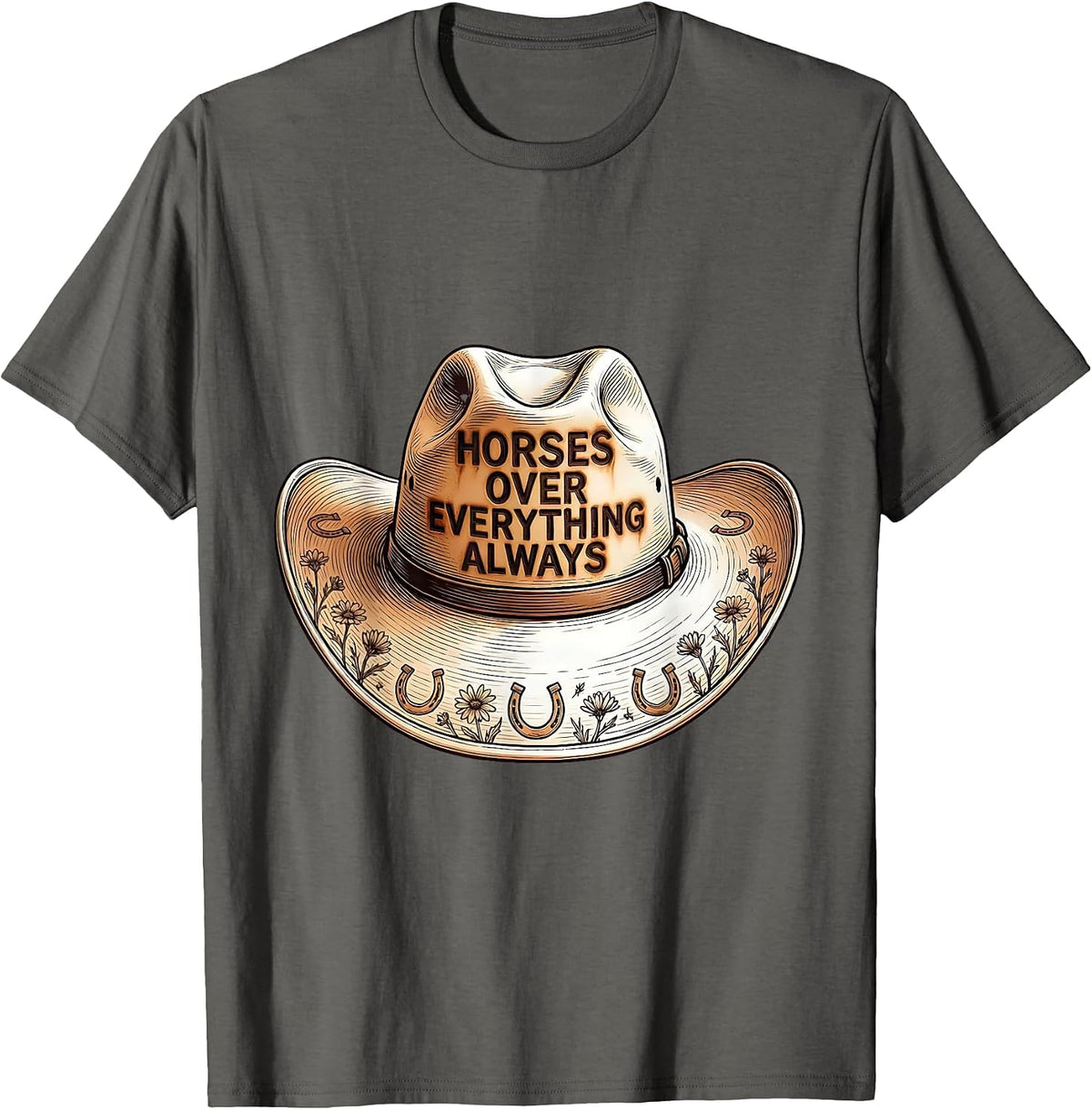 Horses Over Everything Always Western Design T-Shirt - Asphalt Grey