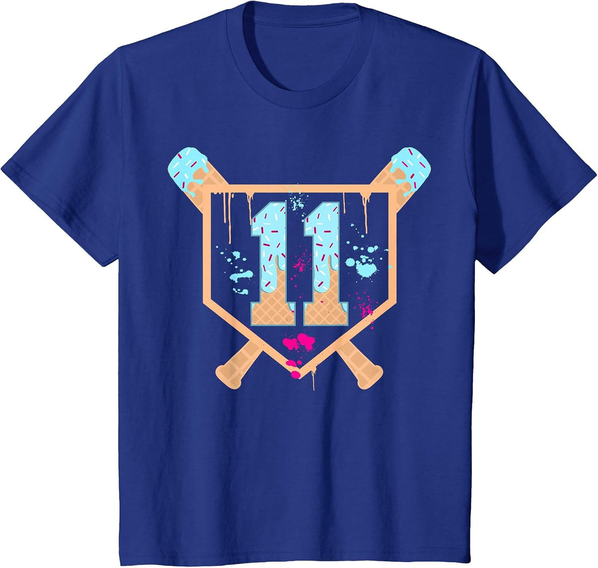 Baseball 11 Year Old Ice Cream Drip 11th Birthday Boy 11 T-Shirt - Royal Blue
