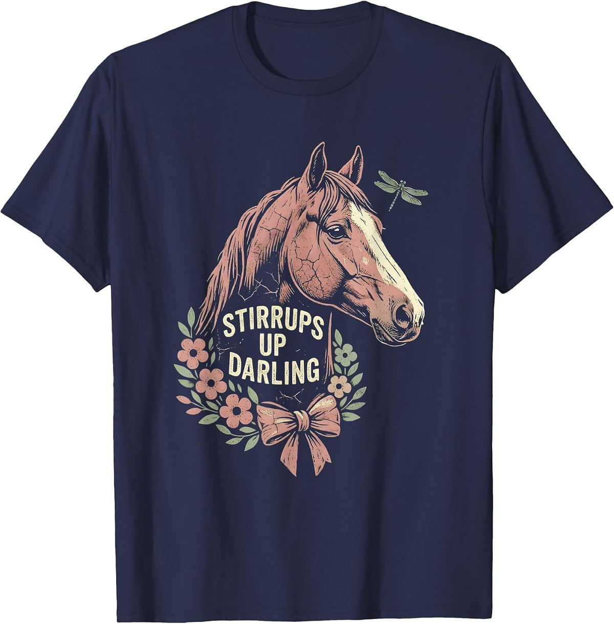 Stirrups Up Darling Horse Riding Design T-Shirt - Navy Blue
