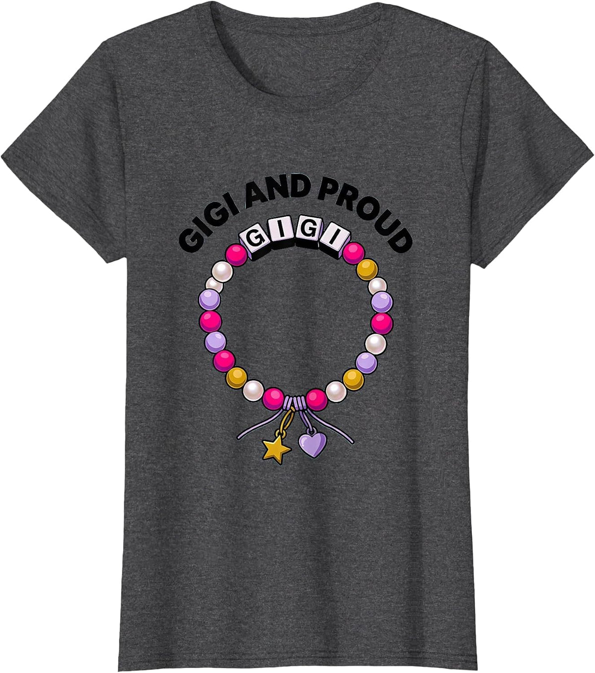Women's Gigi And Proud Grandma Gift Design T-Shirt - Dark Heather Grey