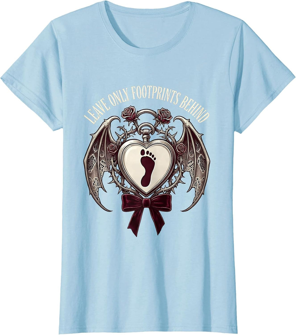 Women's Leave Only Footprints Behind Hiking Design T-Shirt - Baby Blue