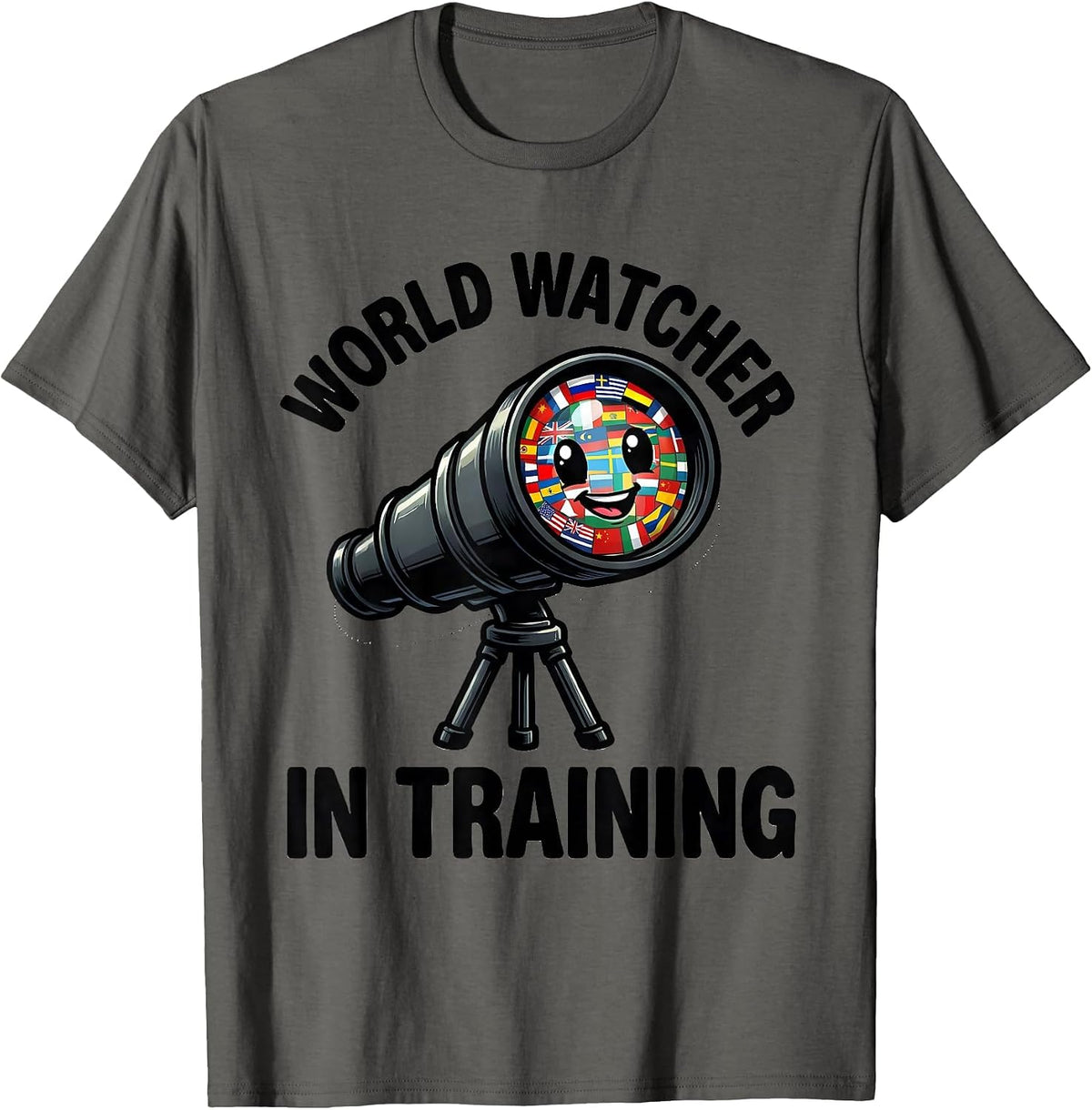 World Watcher In Training Cartoon Geography Lover T-Shirt - Asphalt Grey