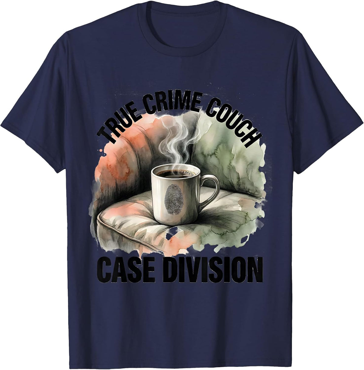 True Crime Couch Case Division Watercolor Funny True Crime T-Shirt - Navy Blue