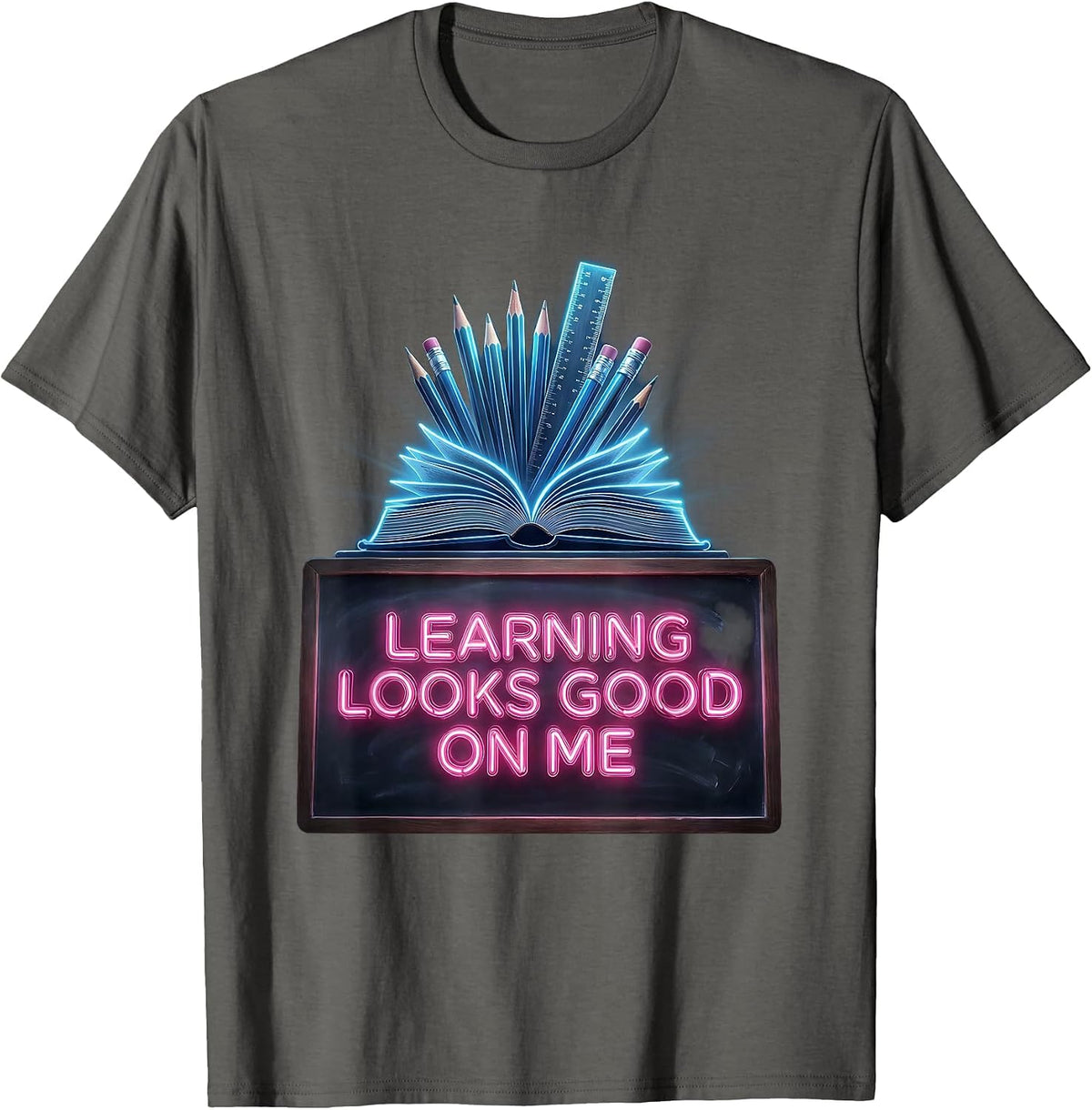 Men's Learning Looks Good On Me Back to School Design T-Shirt - Asphalt Grey