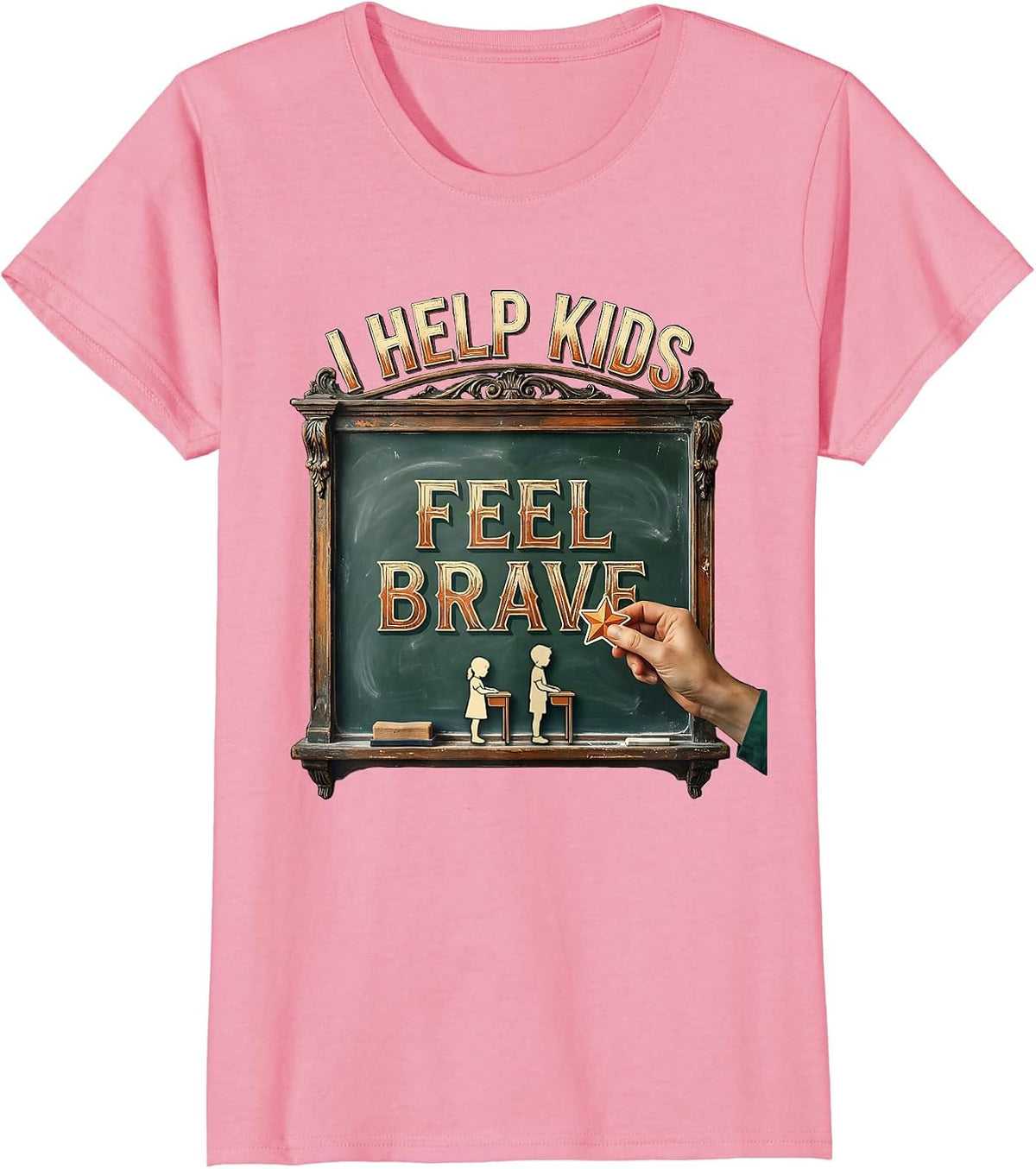Women's I Help Kids Feel Brave Vintage Teacher Appreciation Humor T-Shirt - Pink