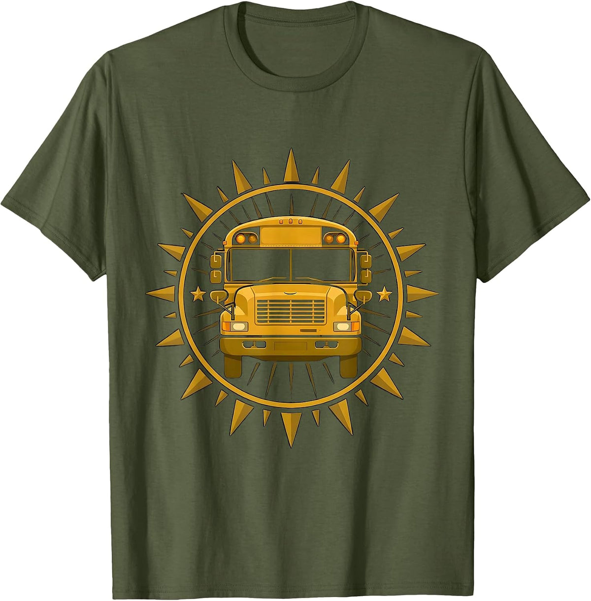 School Bus Driver Appreciation Starburst Humor T-Shirt - Olive Green