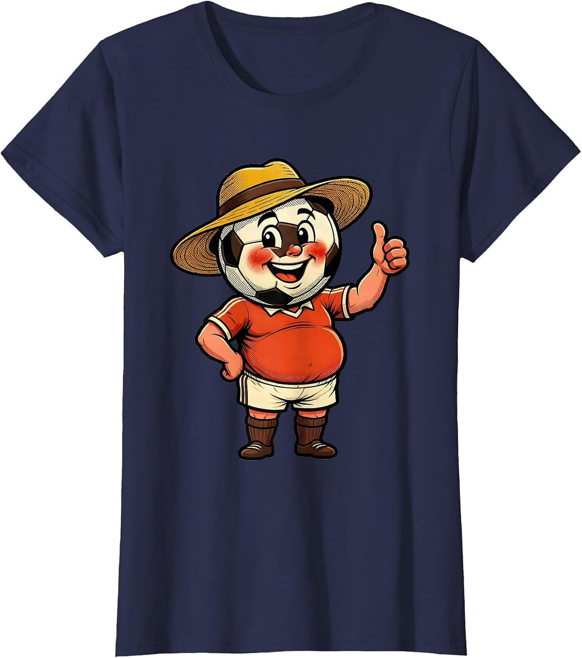 Women's Soccer Dad Sunburned Wide Brim Hat Illustration T-Shirt - Navy Blue