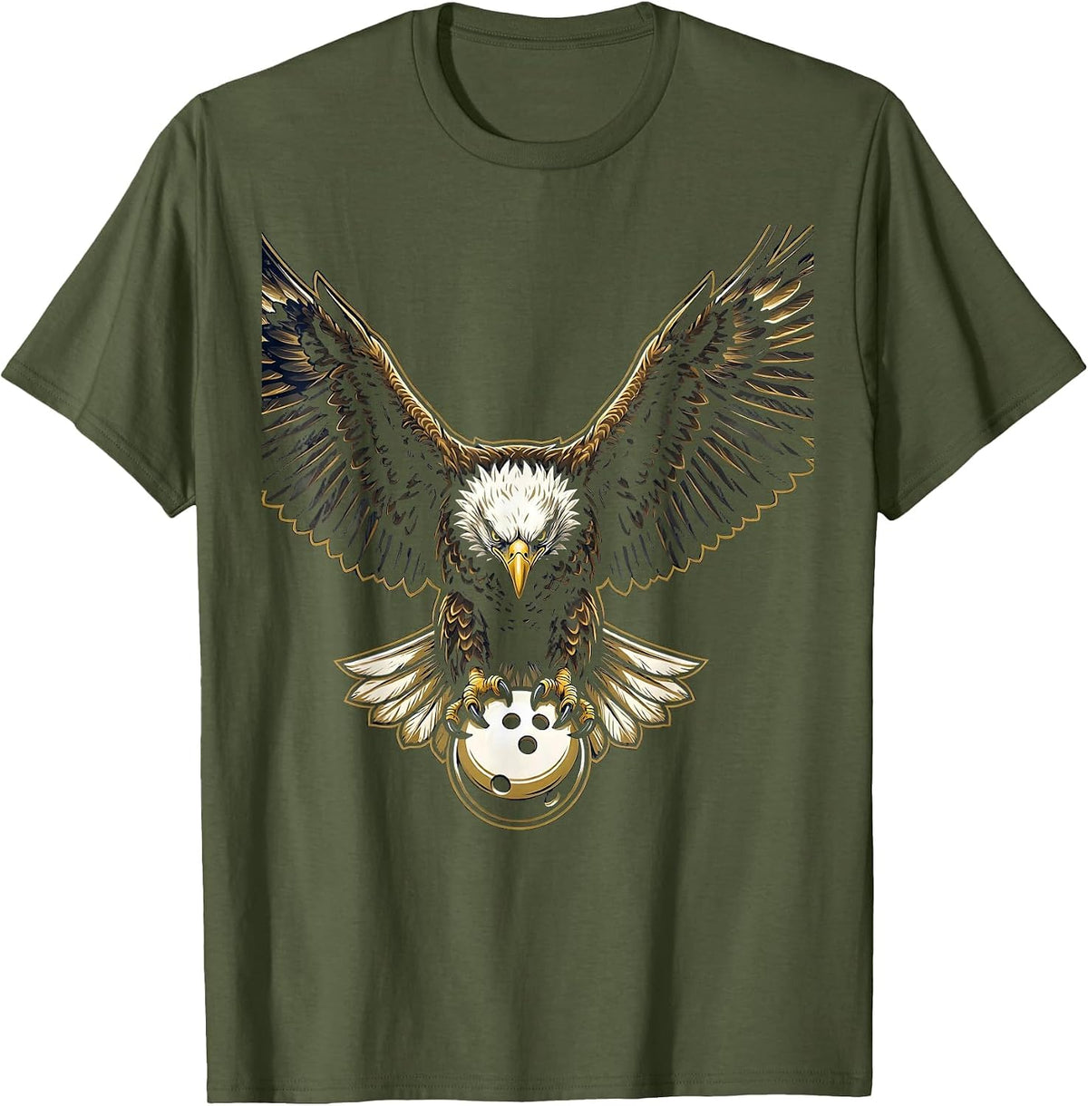 Men's Eagle Bowling Ball Strike Graphic Tee T-Shirt - Olive Green