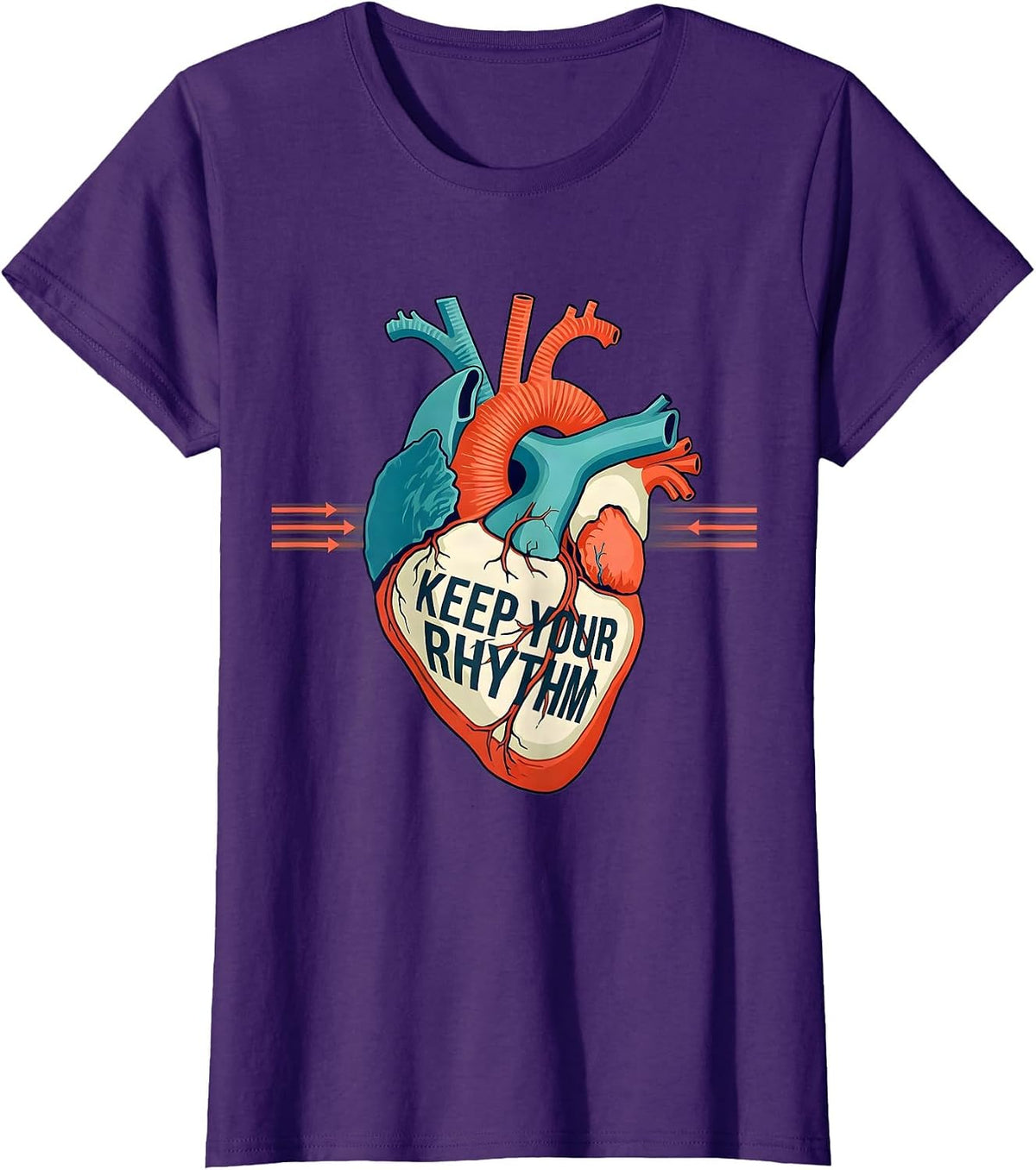 Women's Keep Your Rhythm Flat Vector Anatomical Cardiac Nurse Heart T-Shirt - Purple