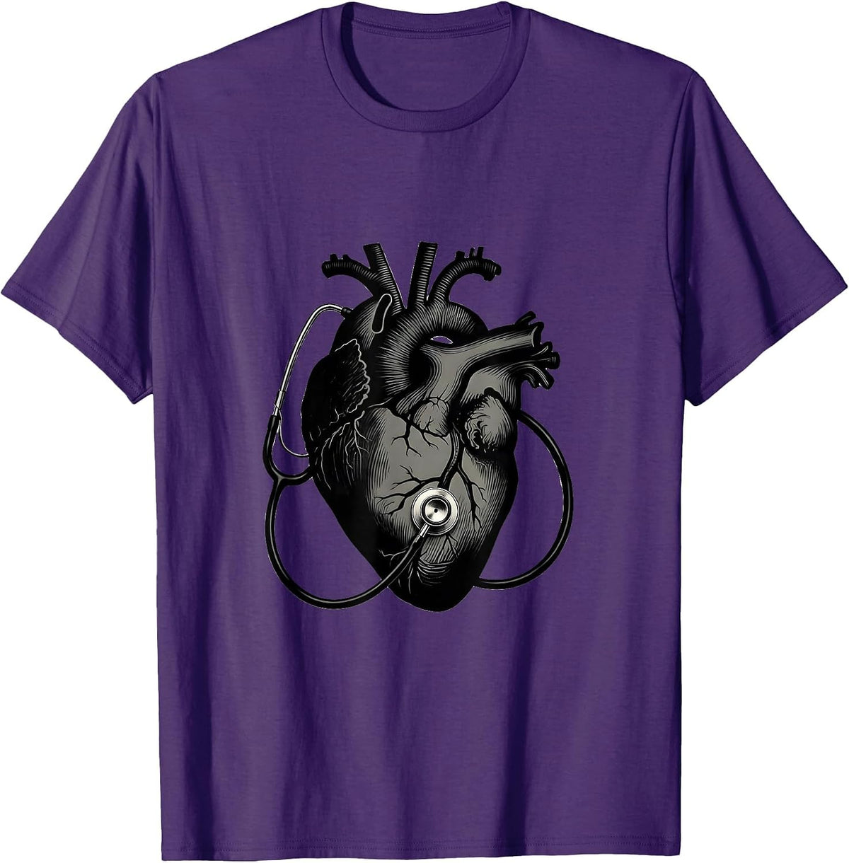 Men's Anatomical Heart Stethoscope Cardiac Nurse Medical T-Shirt - Purple
