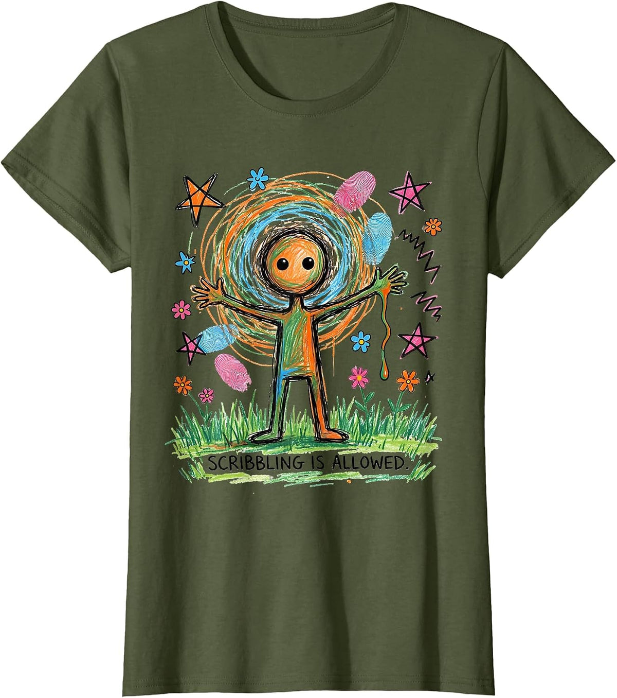 Women's Scribbling Is Allowed Funny Art Teacher Back To School T-Shirt - Olive Green