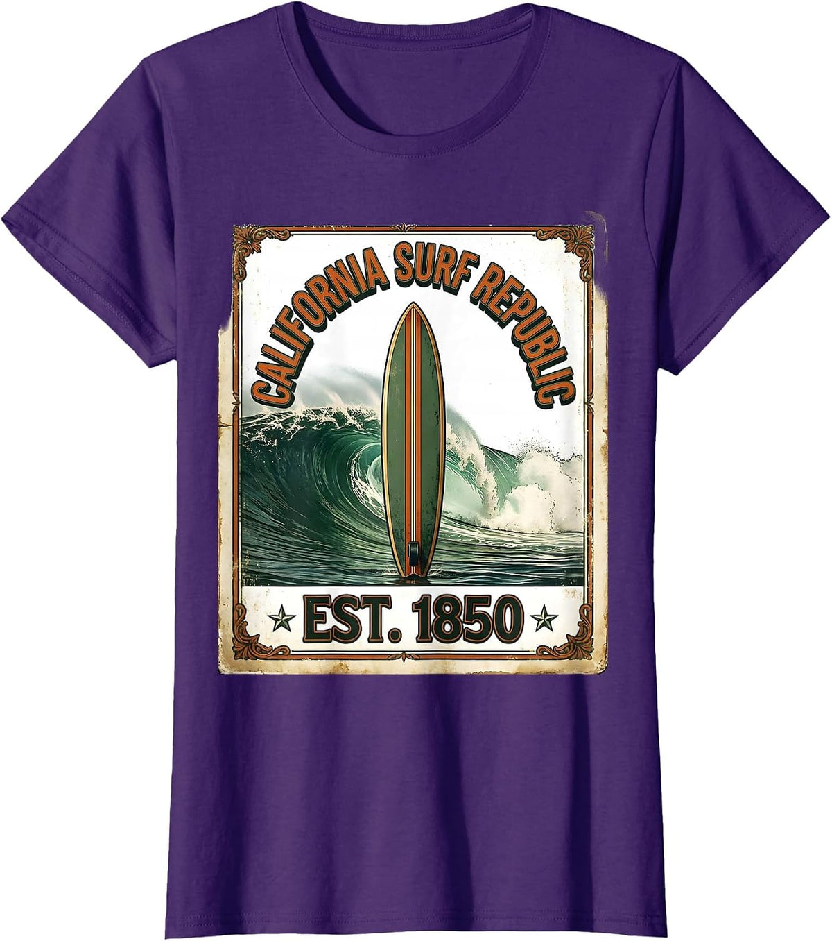 Women's California Surf Republic Vintage Retro Surf Beach Nostalgia T-Shirt - Purple