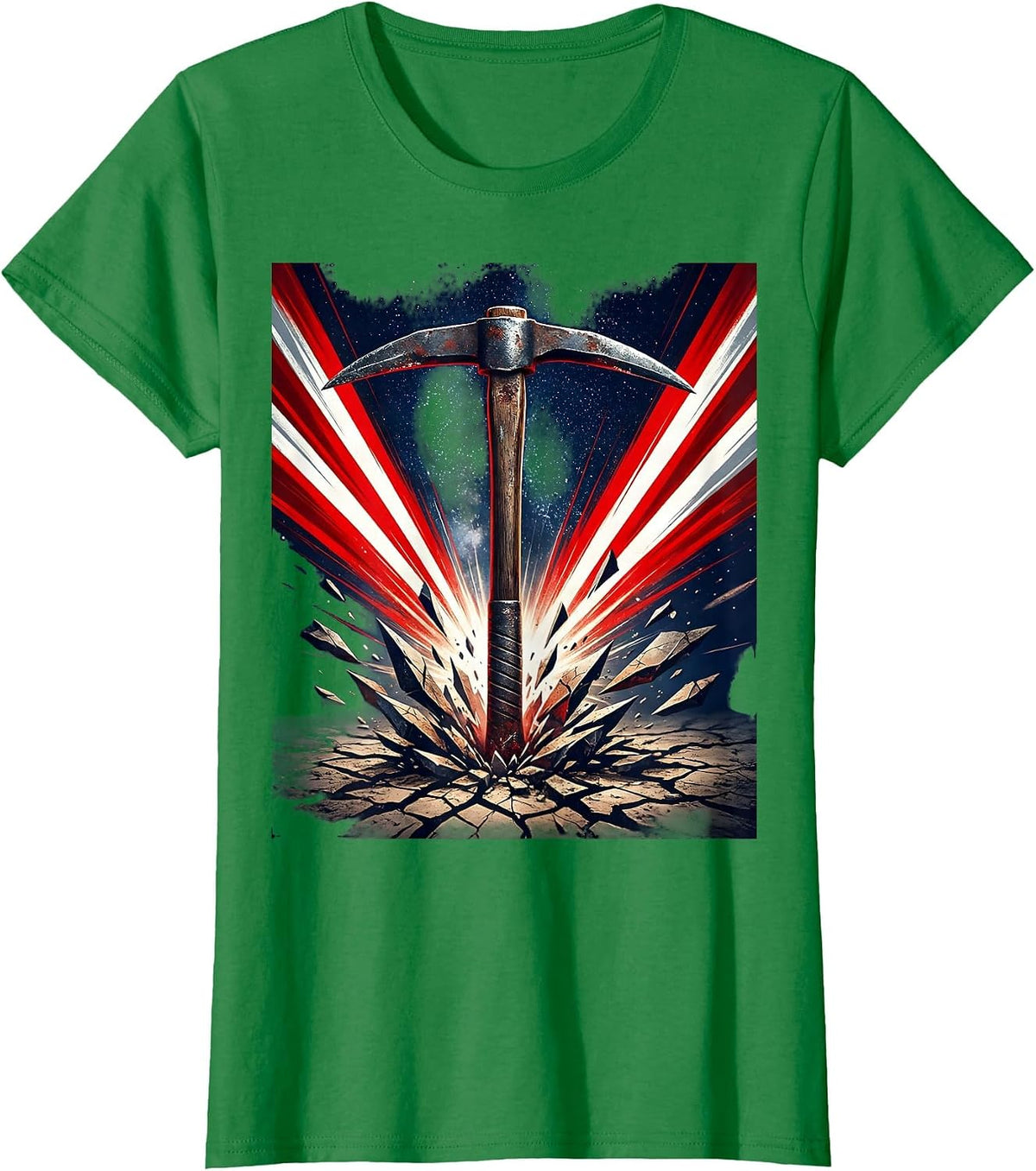 Labor Day Pickaxe Cracked Earth Graphic T-Shirt - Kelly Green