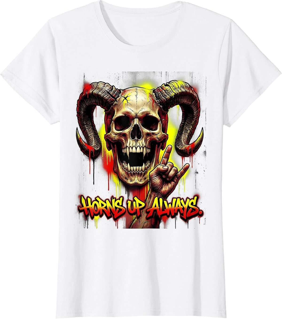 Horns Up Always Raunchy Rock Music Design T-Shirt - White