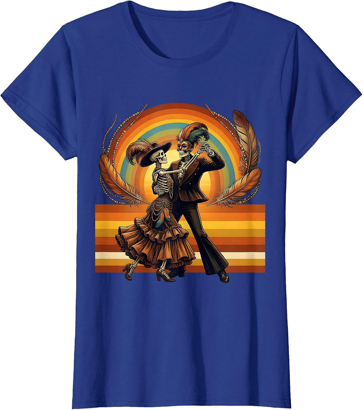 Women's Mardi Gras Dancing Skeleton Couple Costume T-Shirt - Royal Blue