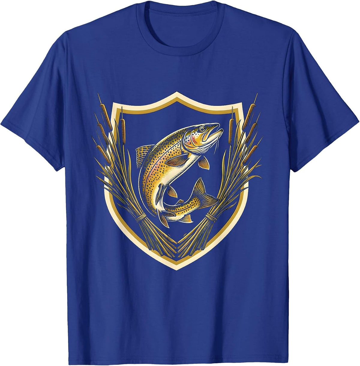 Trout Swimming Through Sunlit Underwater Reeds T-Shirt - Royal Blue
