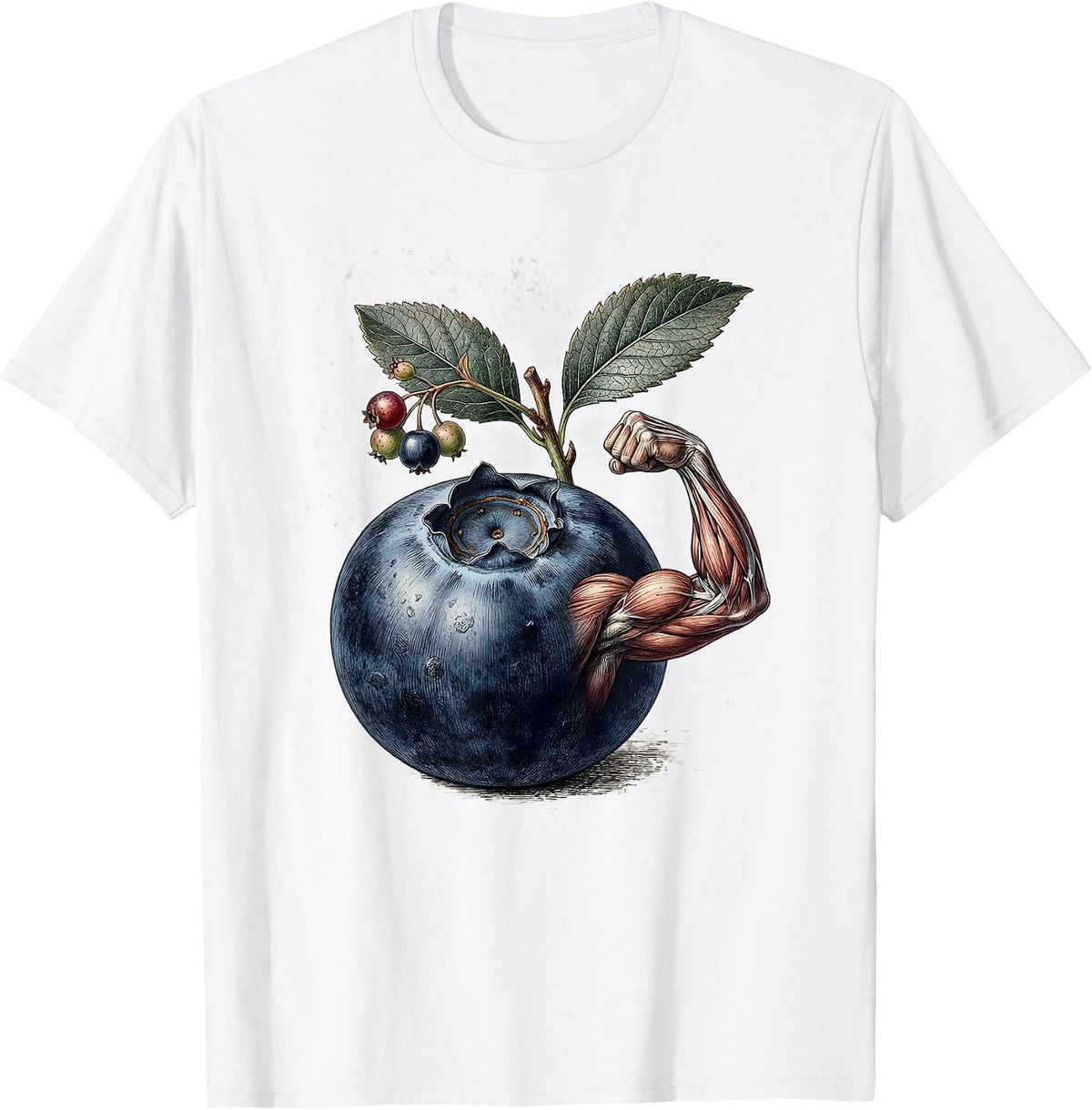 Men's Red White and Blueberries Flexing Muscle Graphic T-Shirt - White