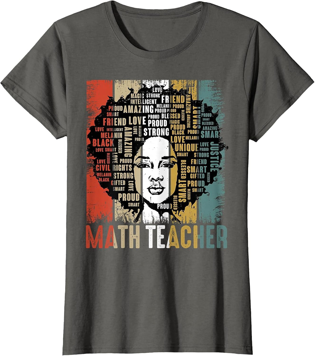 Math Teacher Afro African American Women Black History Month T-Shirt - Asphalt Grey