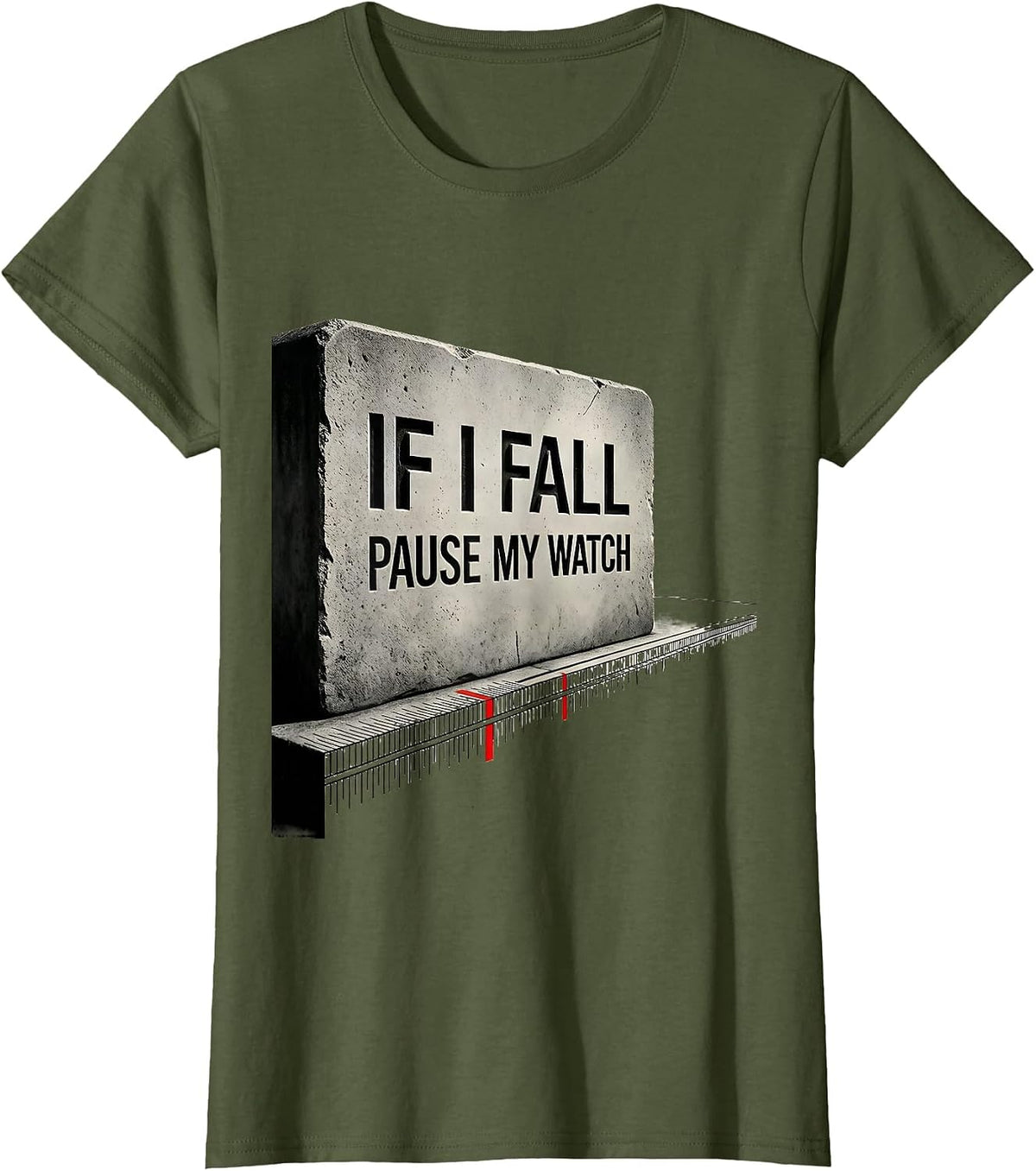 Women's If I Fall, Pause My Watch Funny Runner Marathon Gift T-Shirt - Olive Green