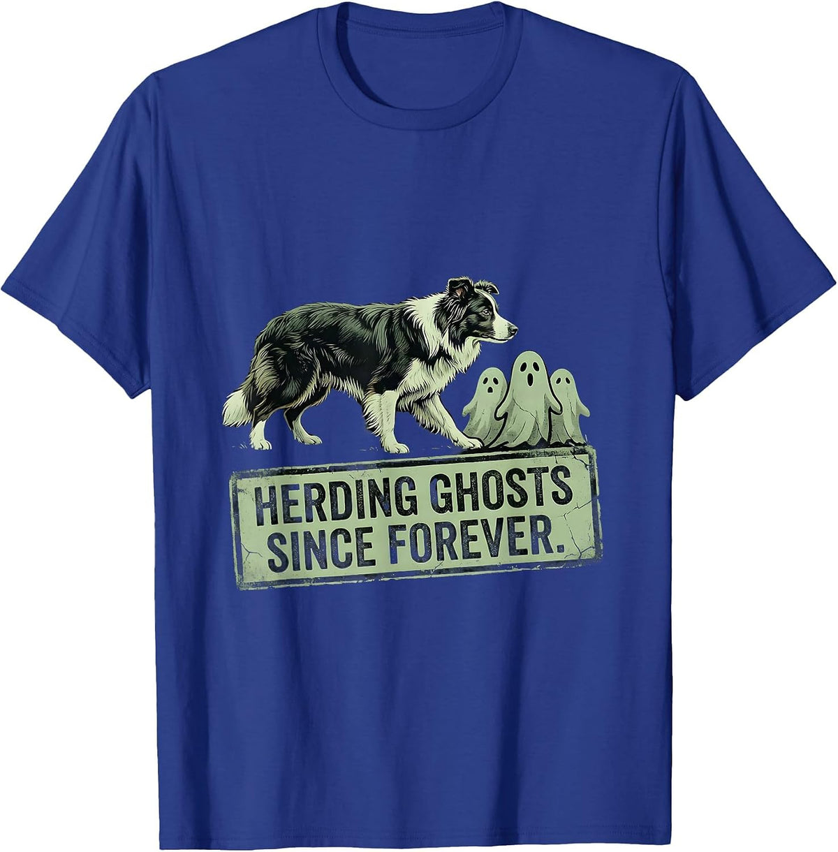 Men's Halloween Border Collie Herding Ghosts Design T-Shirt - Royal Blue