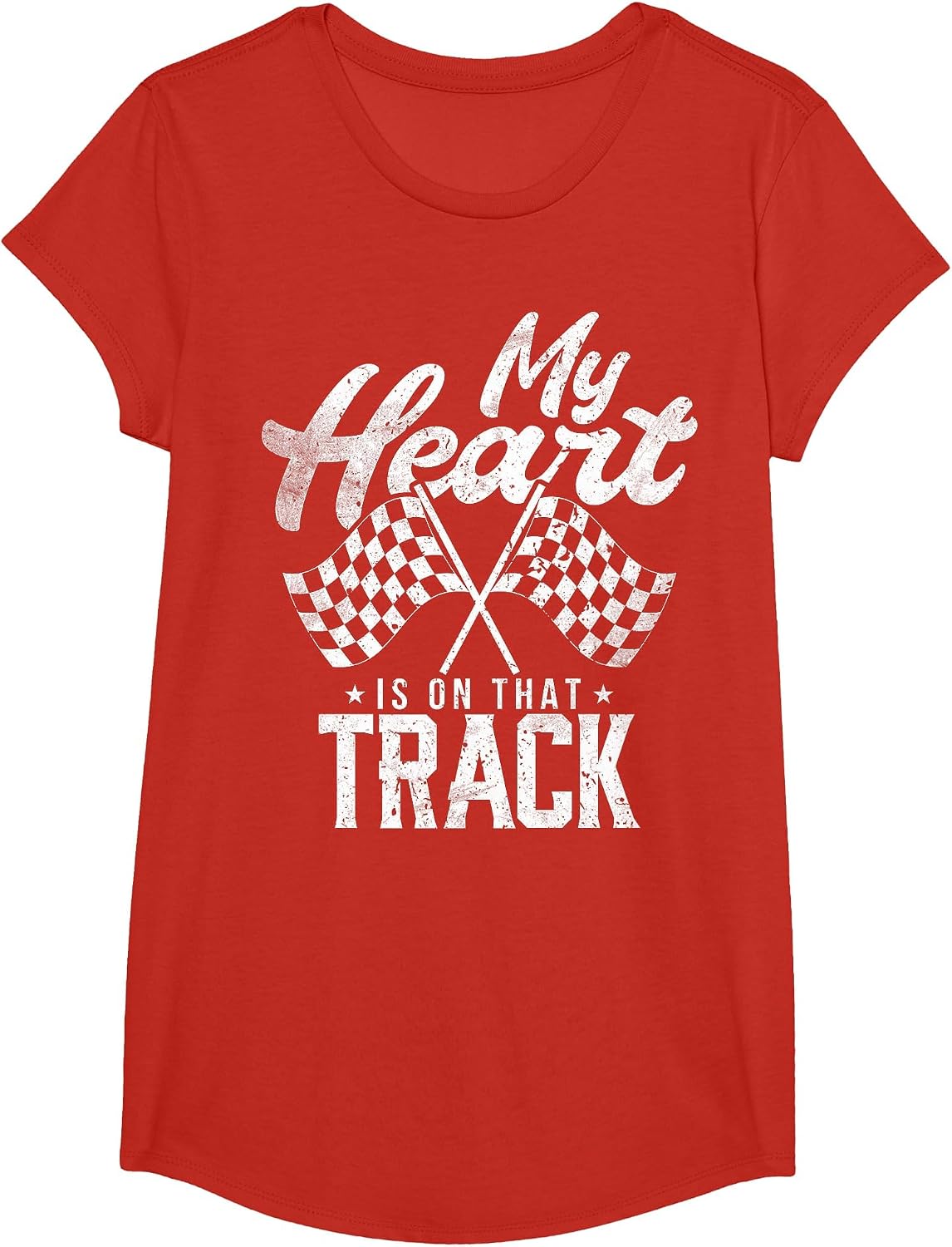 My Heart is On that Track Racing Girlfriend Drag Race Wife T-Shirt - Girls Red