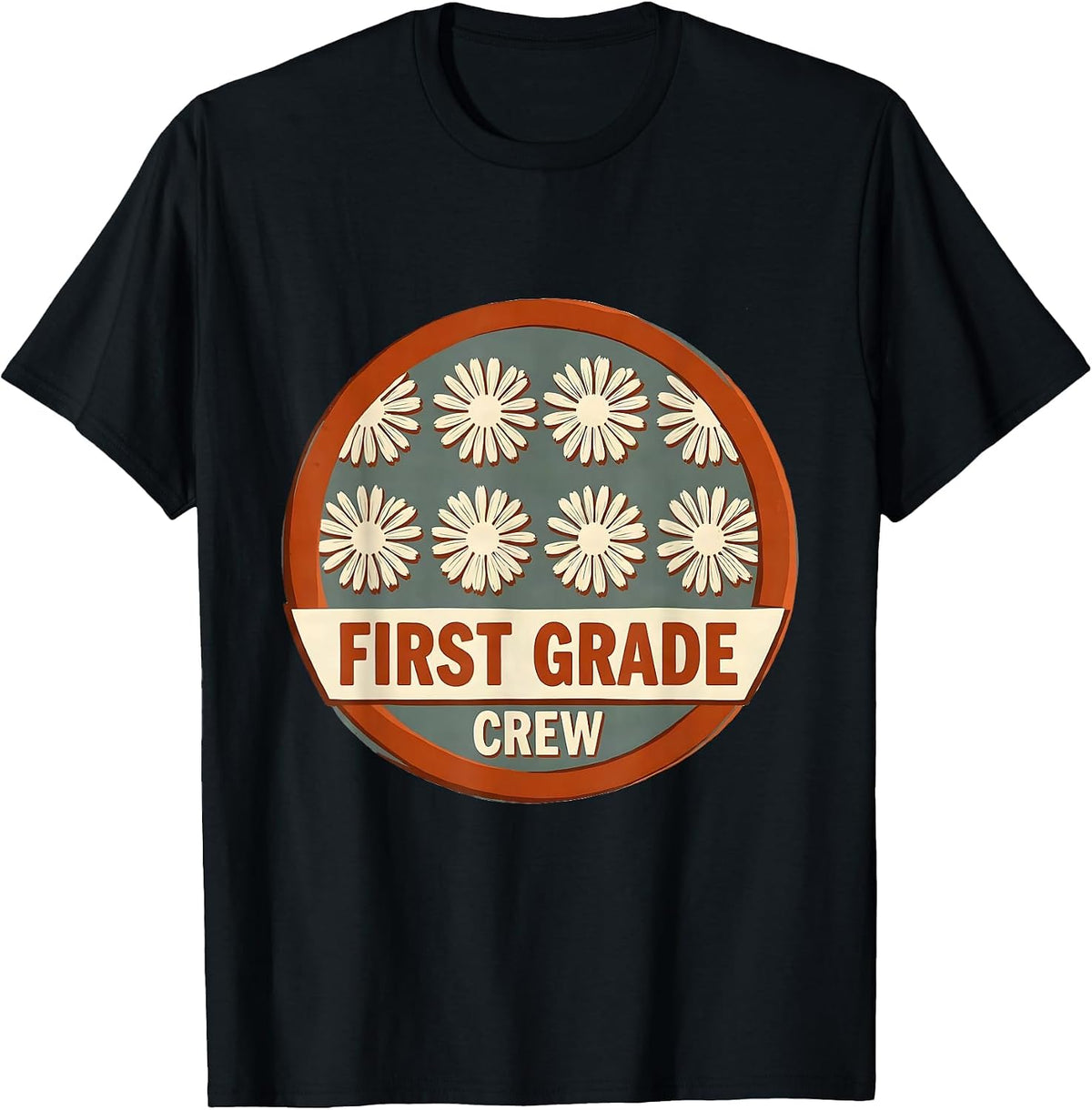 Men's First Grade Crew Wildflower Floral Back To School Teacher T-Shirt - Black