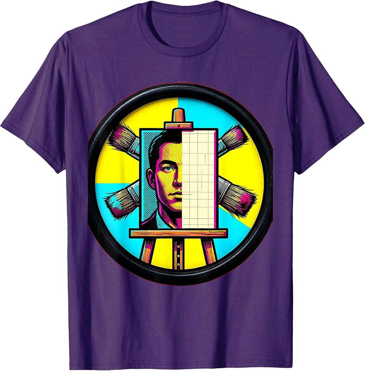 Half-Finished Portrait Canvas Painter Art Design T-Shirt - Purple