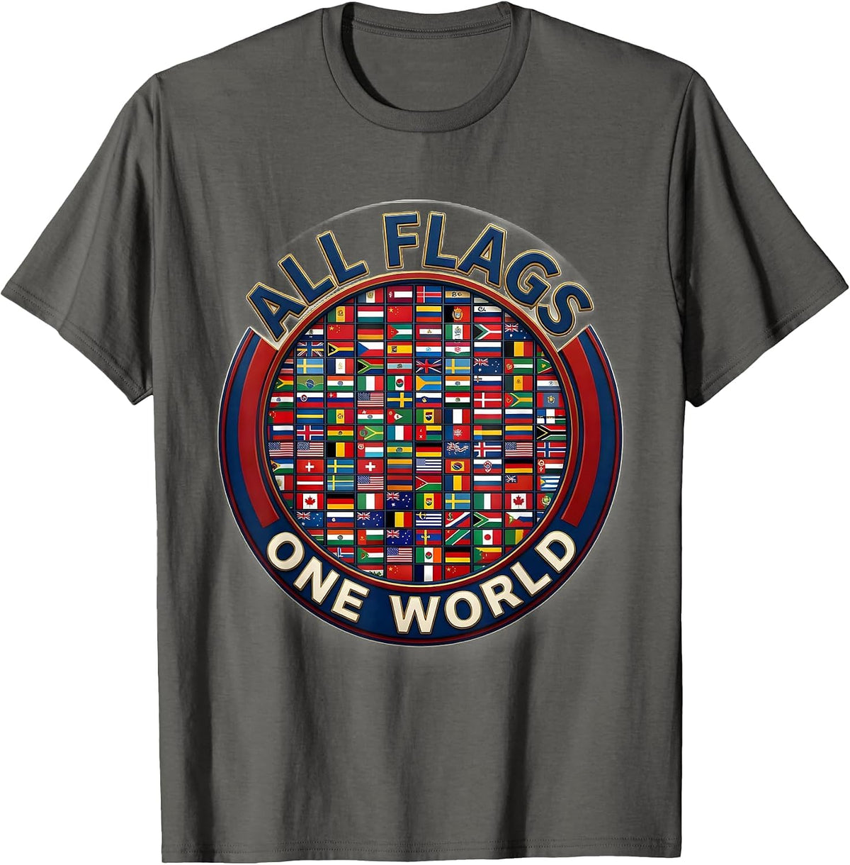 All Flags One World Travel Geography Enthusiast T-Shirt - Asphalt Grey