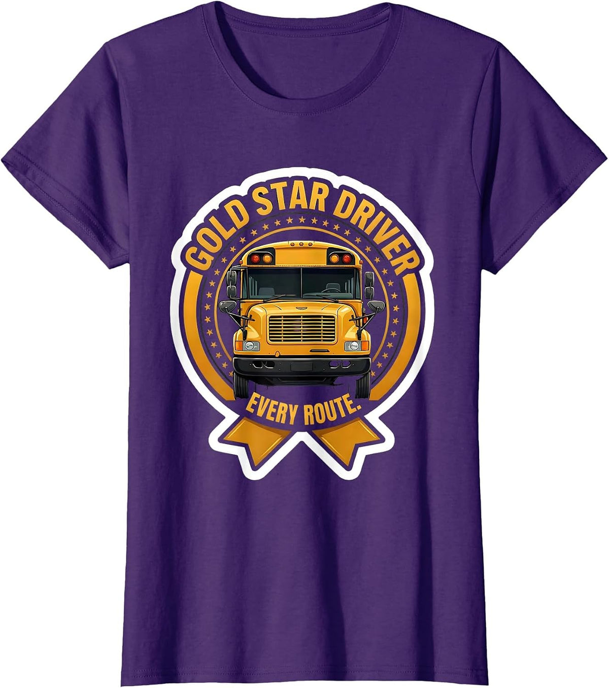 Women's Gold Star Driver Every Route Funny School Bus Driver T-Shirt - Purple