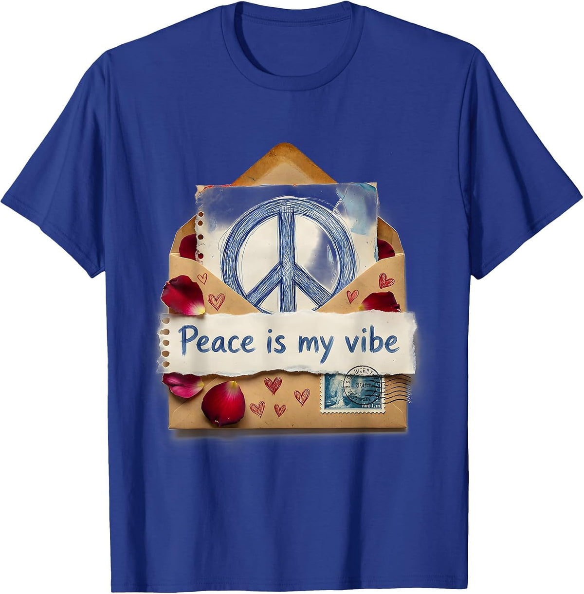 Peace Is My Vibe Groovy Peace Sign Design T-Shirt - Royal Blue