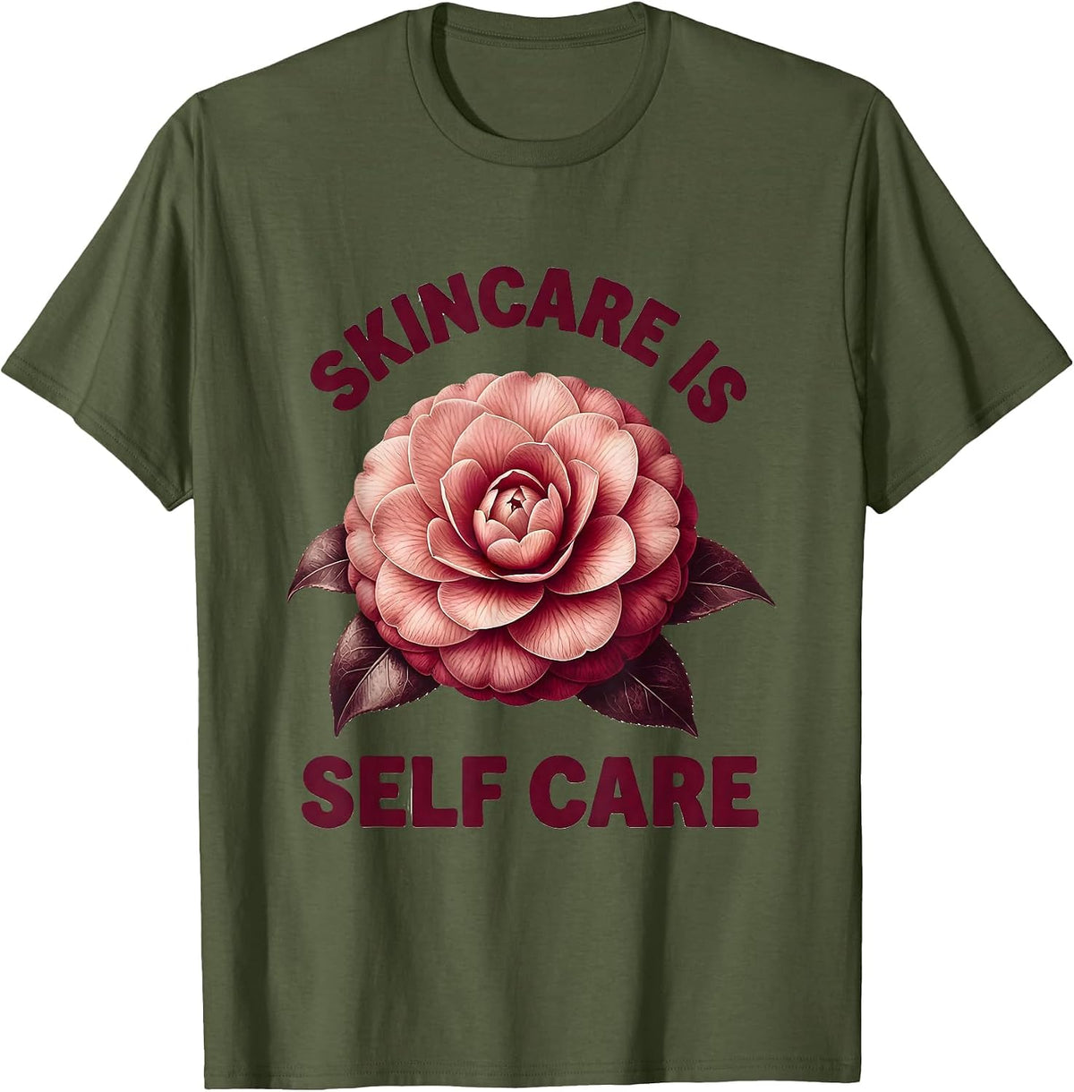 Skincare Is Self Care K-Beauty Inspirational Design T-Shirt - Olive Green