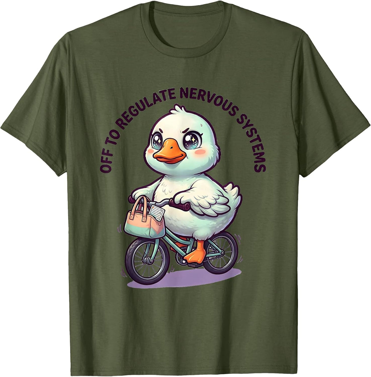 Men's Off To Regulate Nervous Systems Cute Kawaii Funny Mental T-Shirt - Olive Green